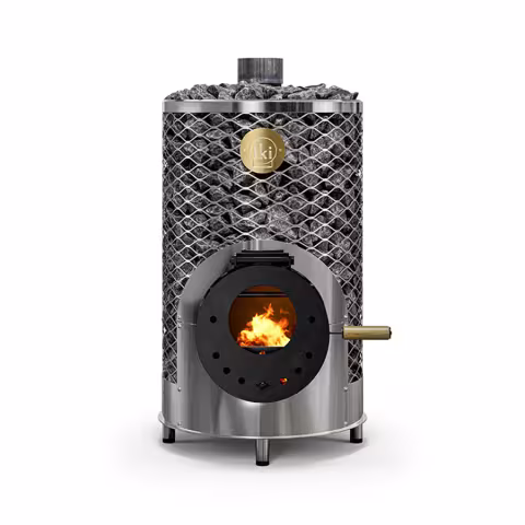 Дровяная печь IKI Loyly jr 2025 (встроенные ножки, дверца с деревянной ручкой)