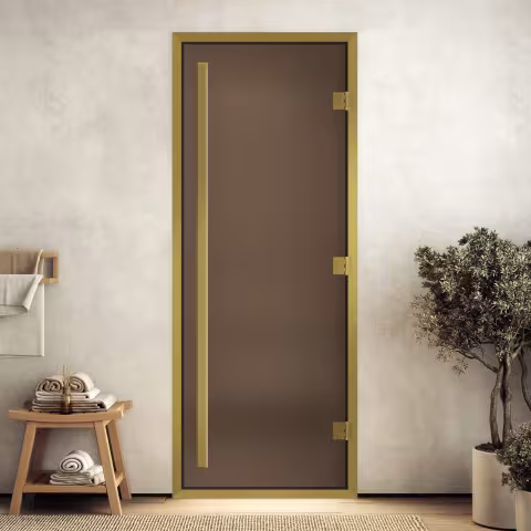 Дверь для хамам Doorwood "Хамам Престиж Бронза Матовая" в золотом профиле 700х2100 мм