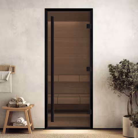 Дверь для хамам Doorwood "Хамам Престиж Бронза" в черном профиле 800х1900 мм