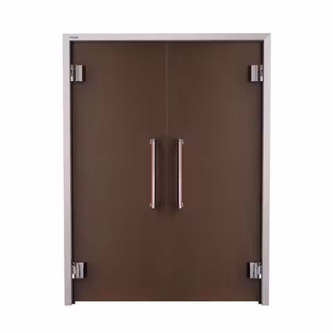 Дверь стеклянная двустворчатая Grandis для хамама и сауны - бронза, бронзовый профиль, 15х200 (1500*1990)
