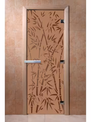 Дверь для бани и сауны Doorwood "Бамбук и бабочки бронза матовая" 700х1700 мм