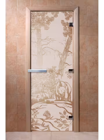 Дверь для бани и сауны Doorwood "Мишки сатин" 600х1900 мм