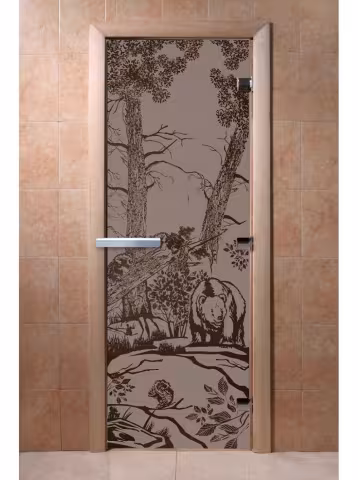 Дверь для бани и сауны Doorwood "Мишки черный жемчуг матовая" 700х1900 мм