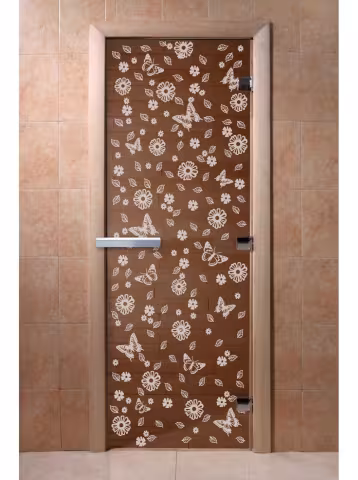 Дверь для бани и сауны Doorwood "Цветы и бабочки бронза" 700х1700 мм