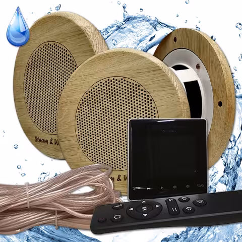 Комплект влагостойкой акустики для бани и сауны - Steam&Water 3 black SAUNA(круглая решетка)