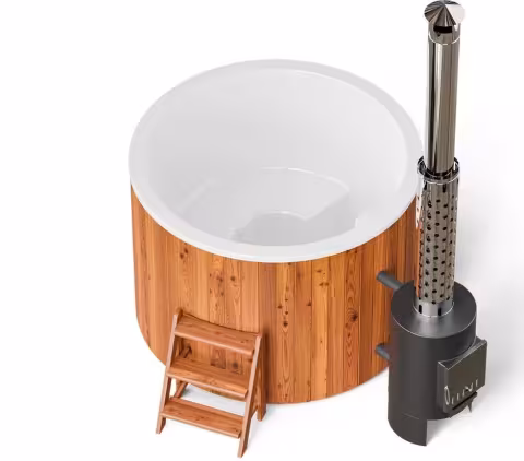 Круглая купель POLARSPA COMFORT 160 HOT с внешней печью термобереза светлая