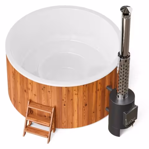 Круглая купель POLARSPA COMFORT 220 HOT с внешней печью термобереза светлая
