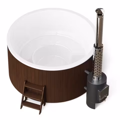Круглая купель POLARSPA COMFORT 220 HOT с внешней печью термососна темная