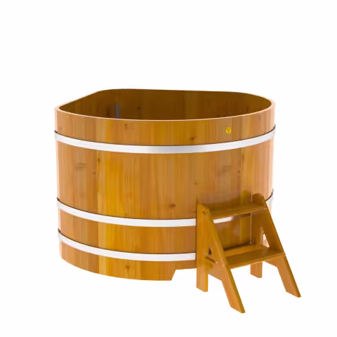 Купель угловая BentWood из лиственницы угловая, натуральная рустик 1370х1370х1400 мм