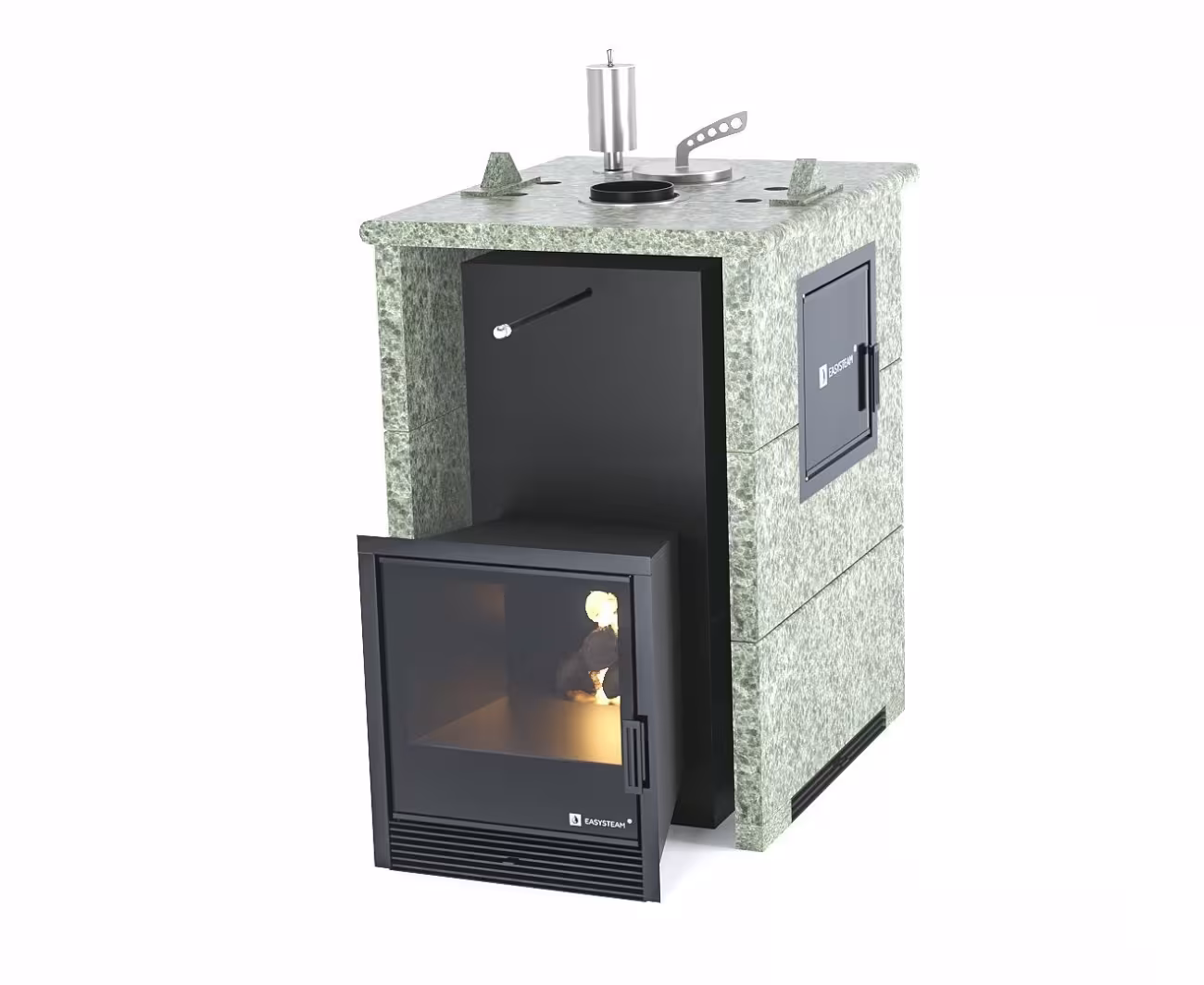 Дровяная печь EASYSTEAM Анапа M2 (в трехстороннем кожухе) сталь AISI 430 жадеит