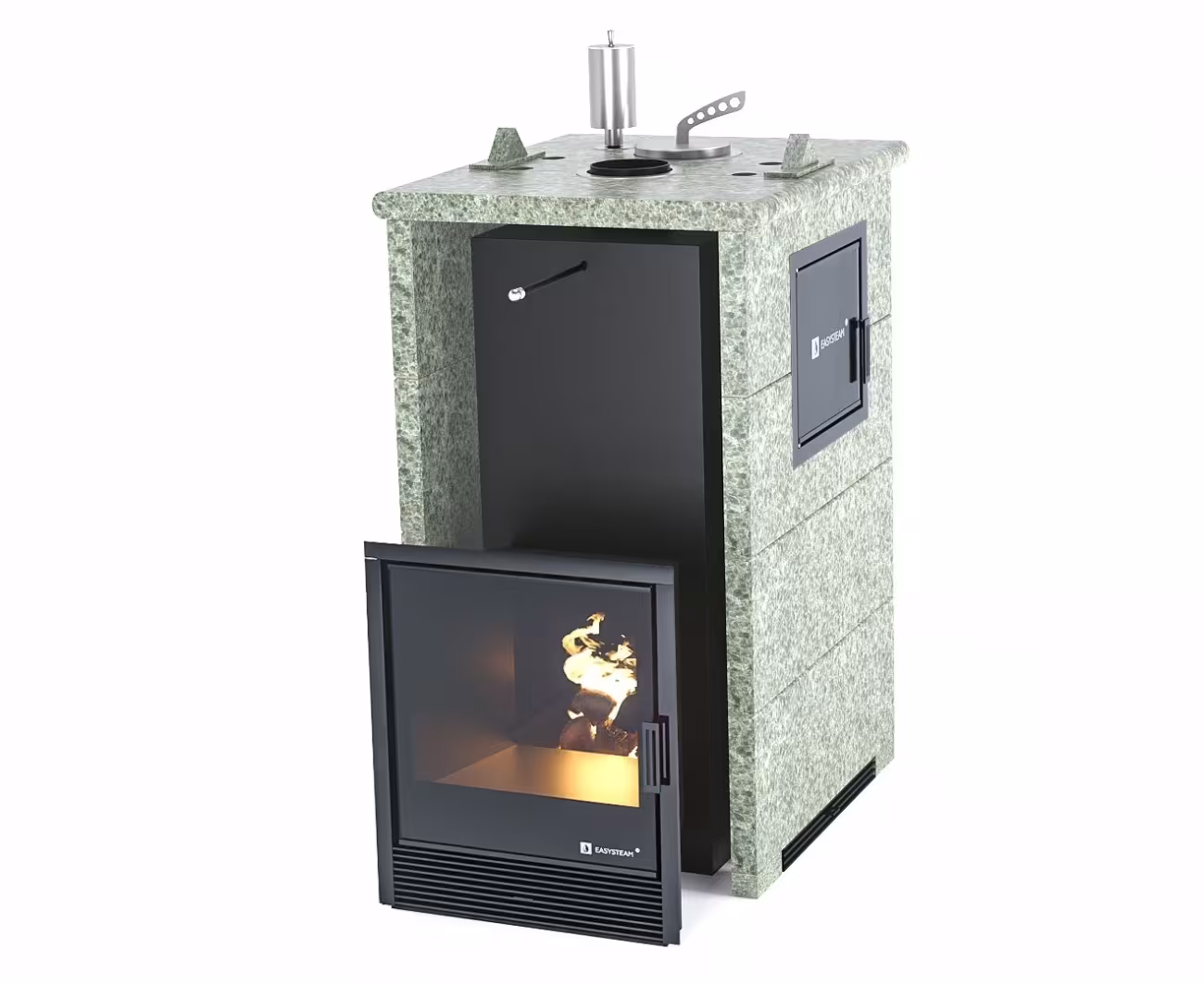 Дровяная печь EASYSTEAM Сочи М2 (в трехстороннем кожухе) сталь AISI 321 жадеит
