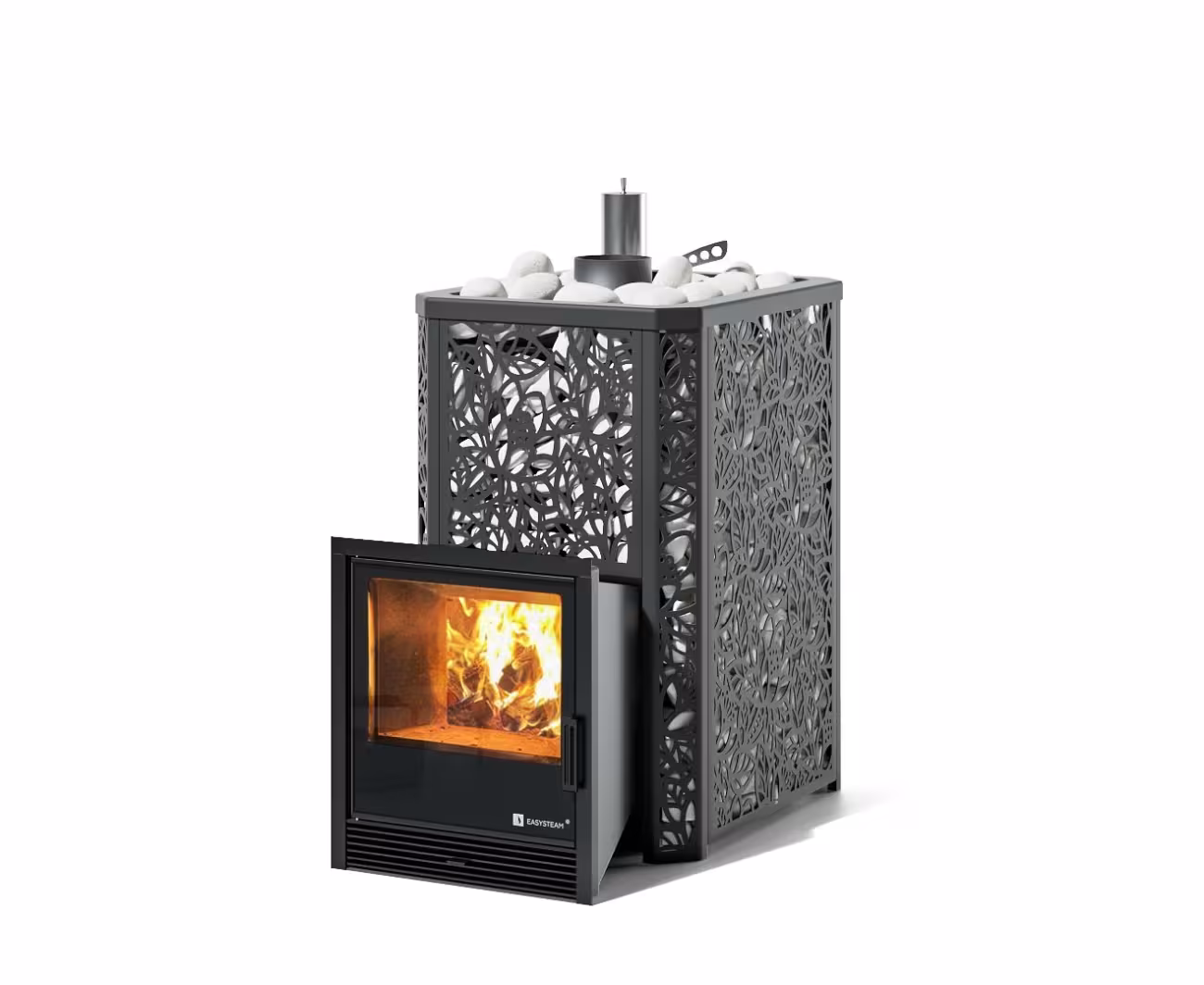 Дровяная печь EASYSTEAM Ялта 40/2024, сталь AISI 430, хохлома черный