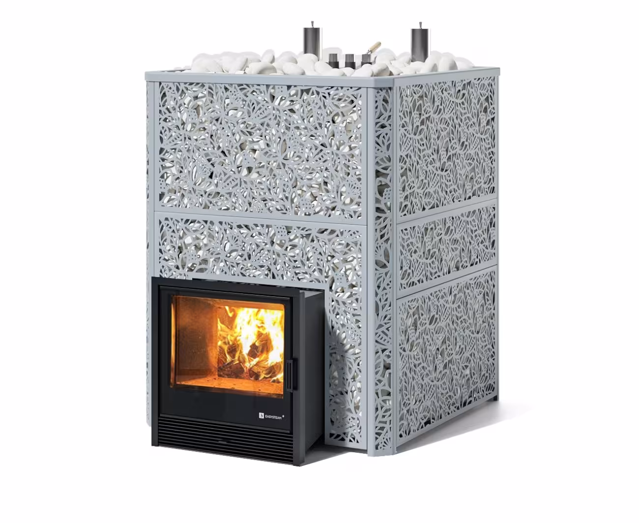 Дровяная печь EASYSTEAM Ялта 80 К/2024, сталь AISI 321, хохлома серый