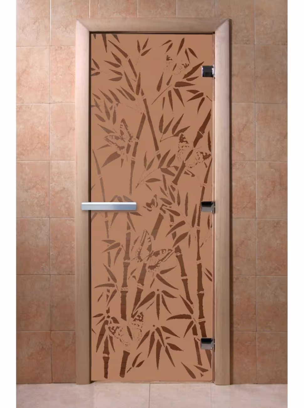 Дверь для бани и сауны Doorwood "Бамбук и бабочки бронза матовая" 600х1800 мм