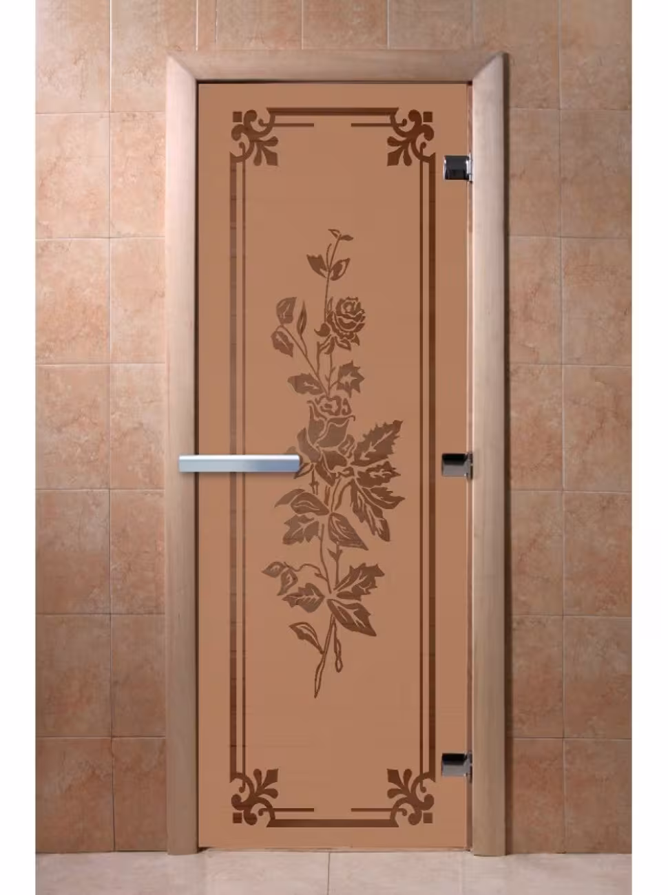 Дверь для бани и сауны Doorwood "Розы бронза матовая" 800х1800 мм