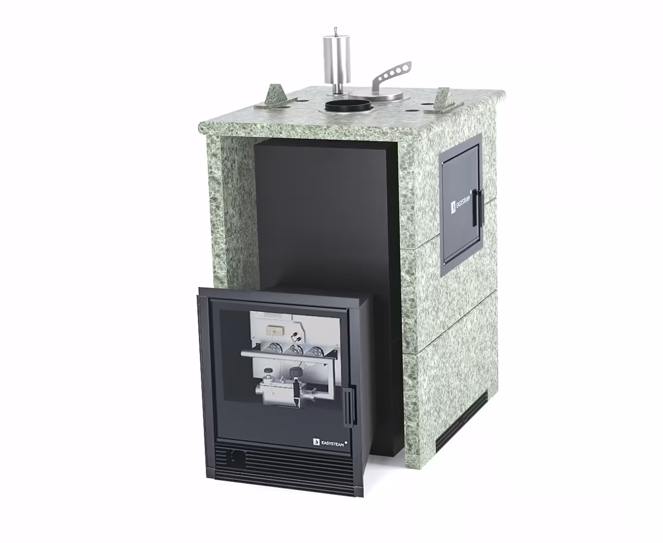 Газо-дровяная печь EASYSTEAM Анапа M2 (в трехстороннем кожухе) сталь AISI 321 комплектация с САБК-40 жадеит