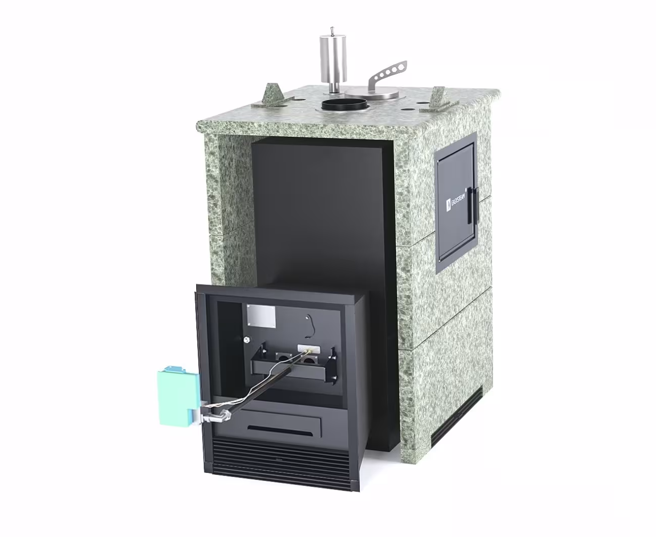 Газо-дровяная печь EASYSTEAM Анапа M2 (в трехстороннем кожухе) сталь AISI 430 комплектация с ГГУ-40 жадеит