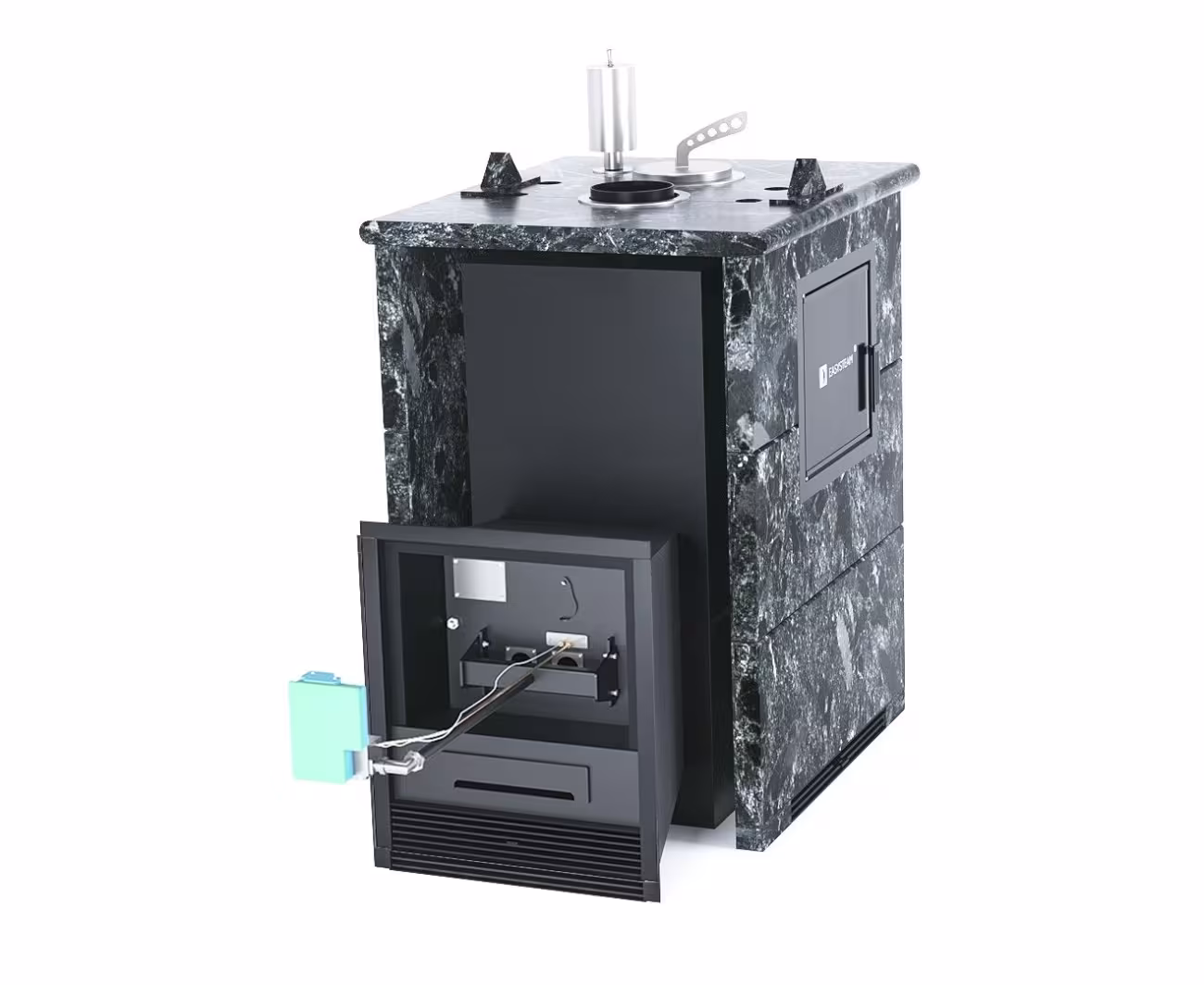 Газо-дровяная печь EASYSTEAM Анапа M2 (в трехстороннем кожухе) сталь AISI 321 комплектация с ГГУ-40 пироксенит