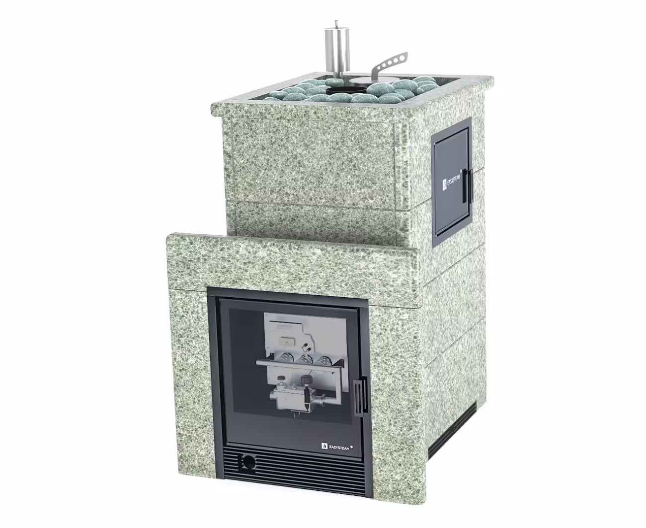 Газо-дровяная печь EASYSTEAM Сочи М2 (в полноценном кожухе с открытым верхом) сталь AISI 430 комплектация с САБК-40 жадеит