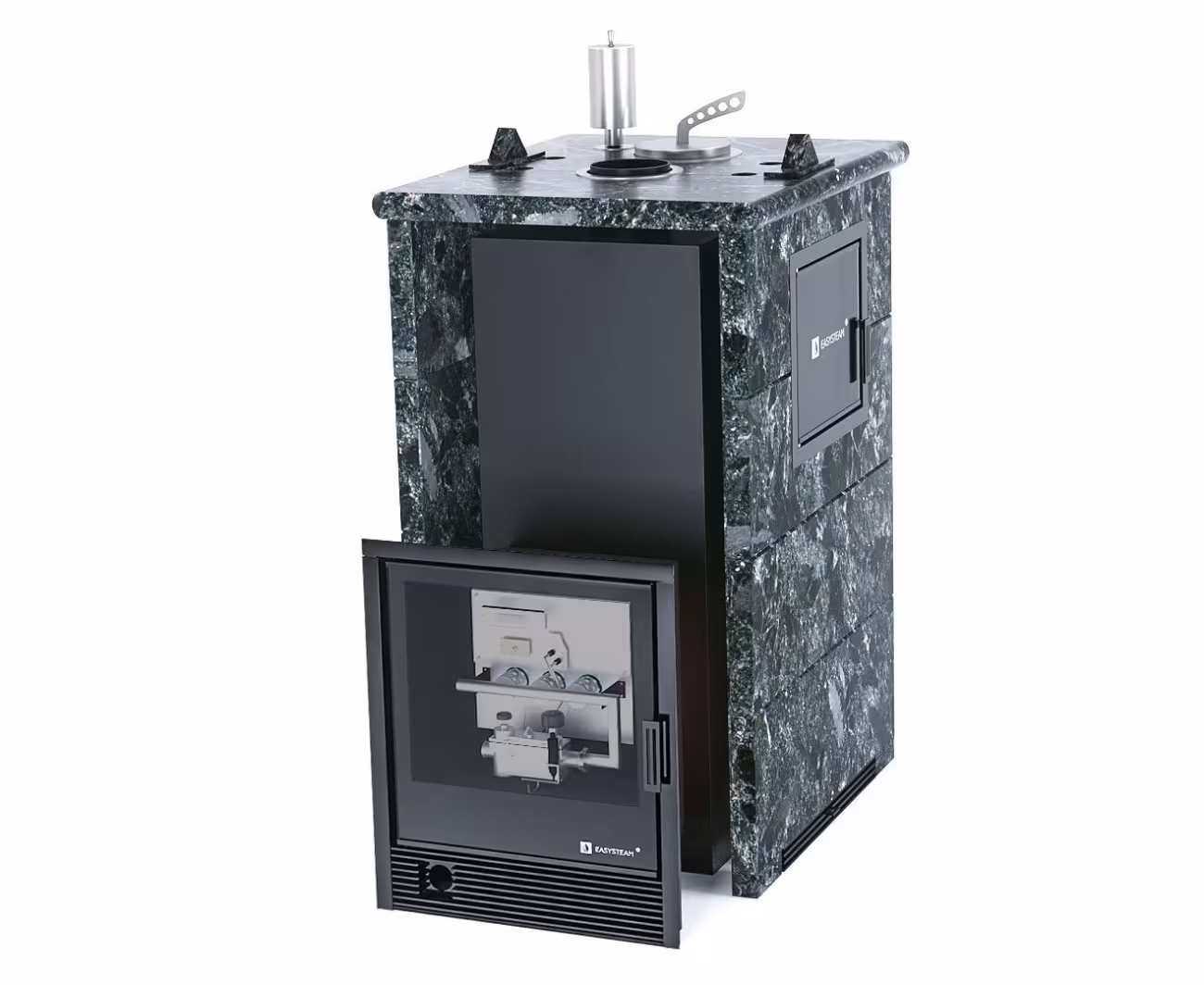 Газо-дровяная печь EASYSTEAM Сочи М2 (в трехстороннем кожухе) сталь AISI 430 комплектация с САБК-40 пироксенит