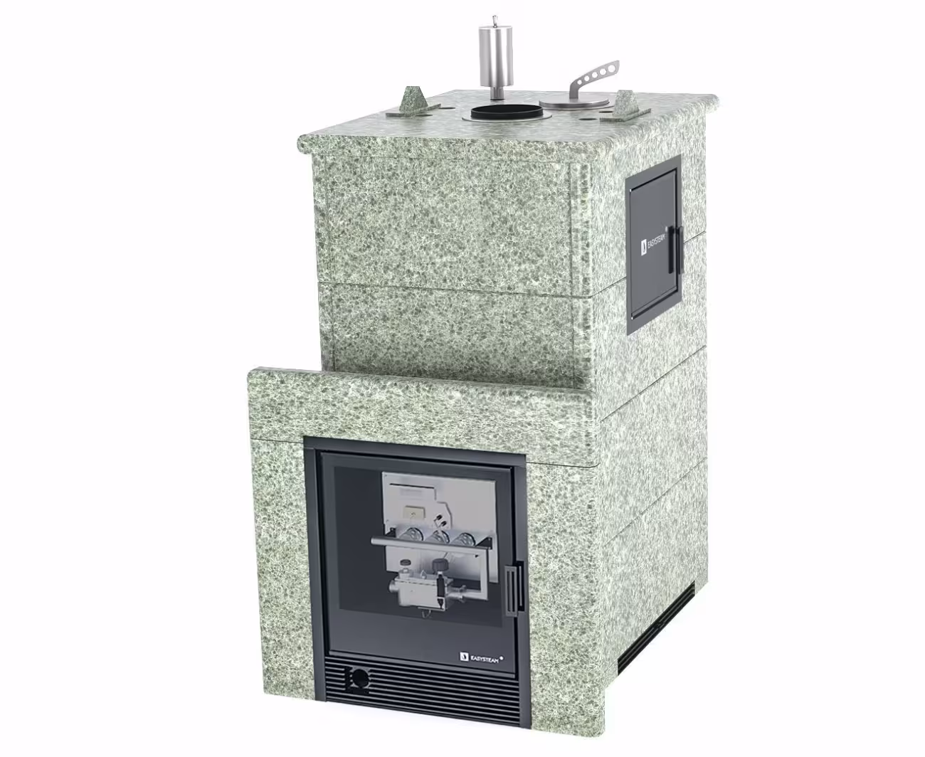 Газо-дровяная печь EASYSTEAM Геленджик М2 (в полноценном кожухе) сталь AISI 430 комплектация с САБК-40 жадеит