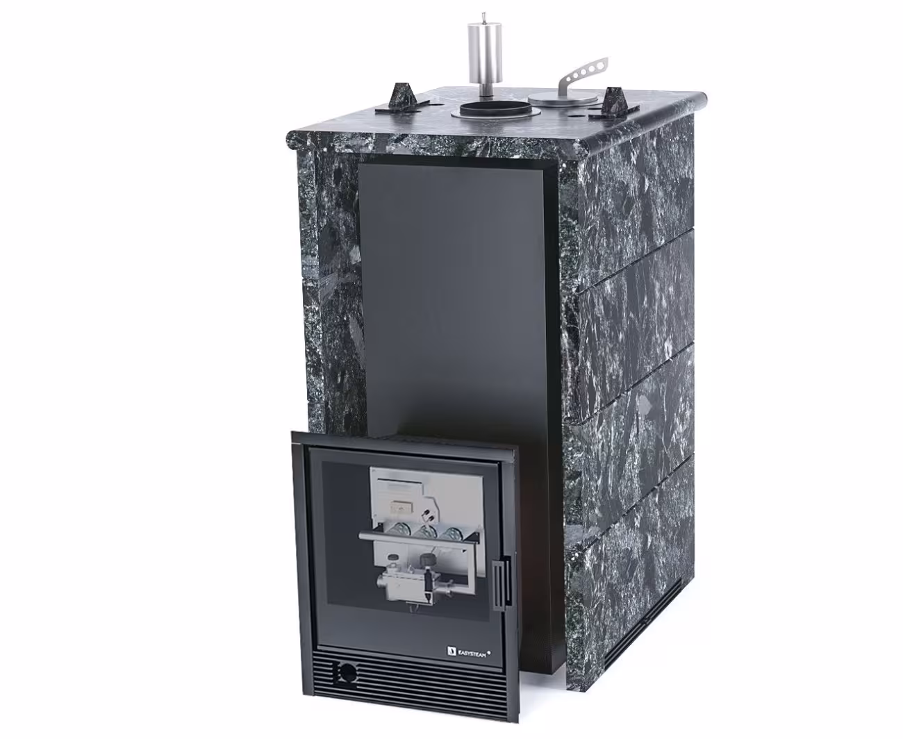 Газо-дровяная печь EASYSTEAM Геленджик (в трехстороннем кожухе) сталь AISI 430 комплектация с САБК-40 пироксенит
