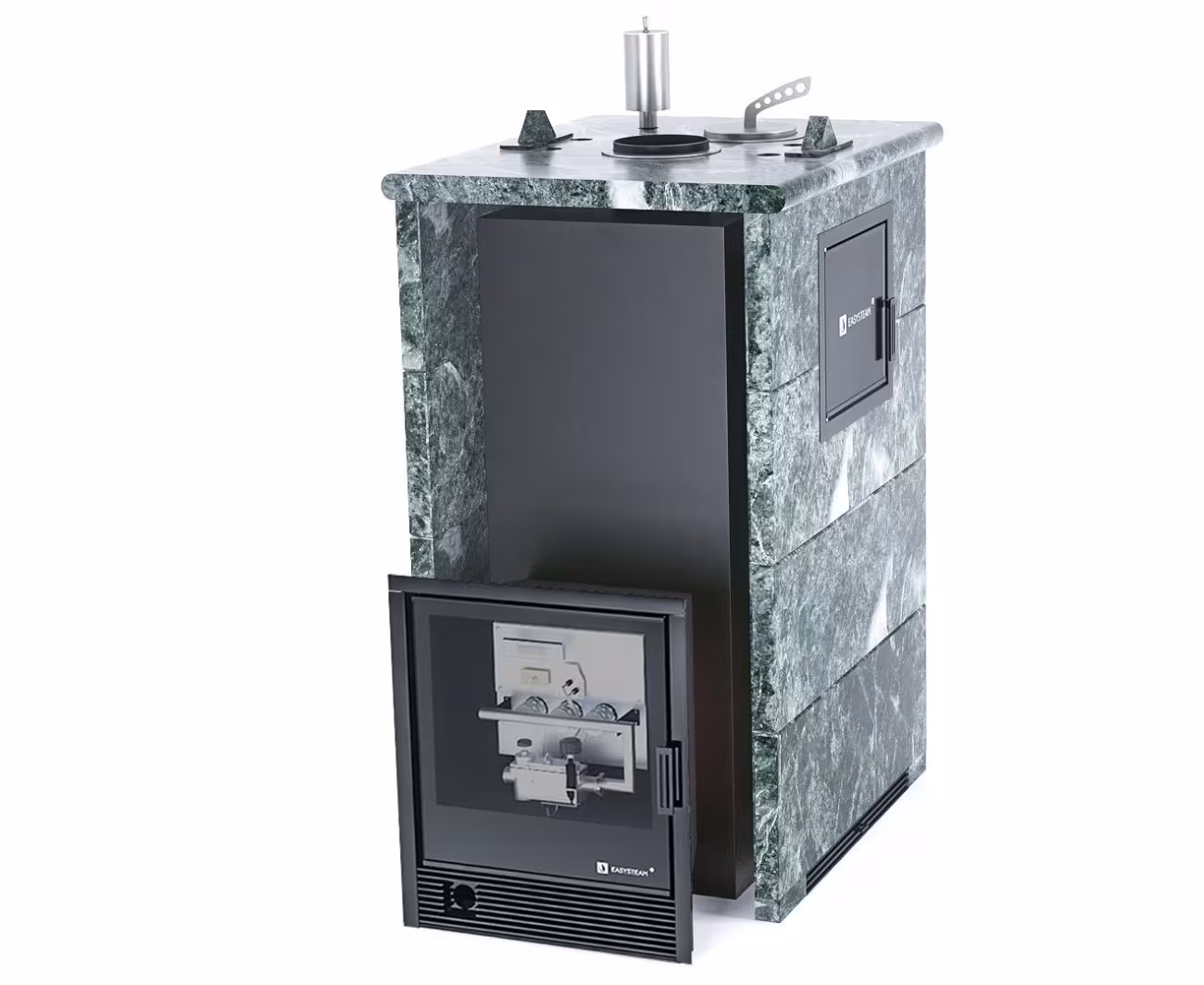 Газо-дровяная печь EASYSTEAM Геленджик М2 (в трехстороннем кожухе) сталь AISI 430 комплектация с САБК-40 змеевик