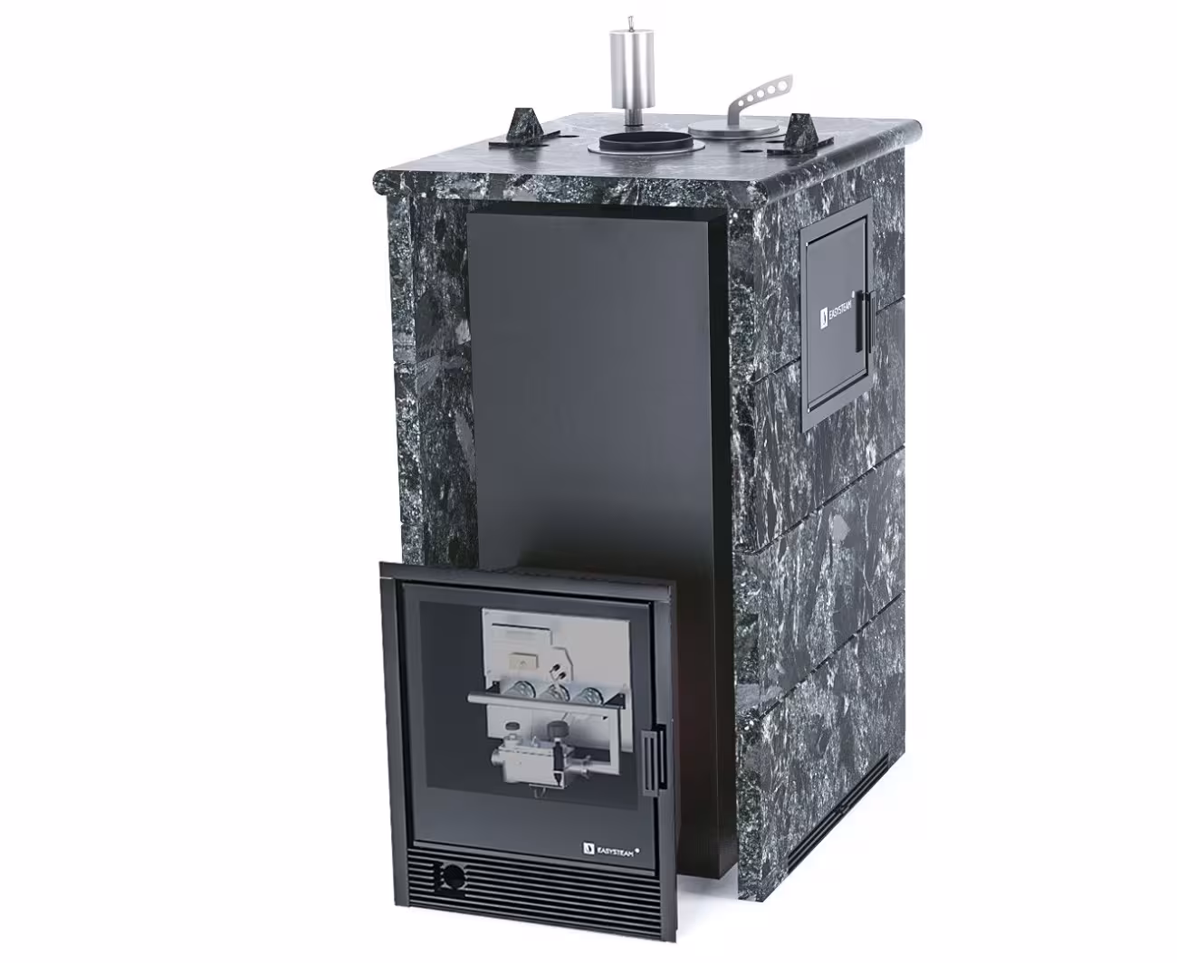 Газо-дровяная печь EASYSTEAM Геленджик М2 (в трехстороннем кожухе) сталь AISI 321 комплектация с САБК-40 пироксенит