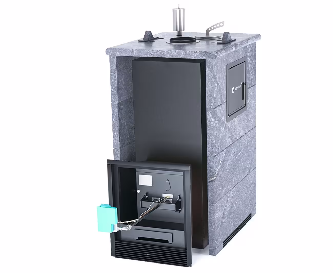 Газо-дровяная печь EASYSTEAM Геленджик М2 (в трехстороннем кожухе) сталь AISI 321 комплектация с ГГУ-40 талькохлорит