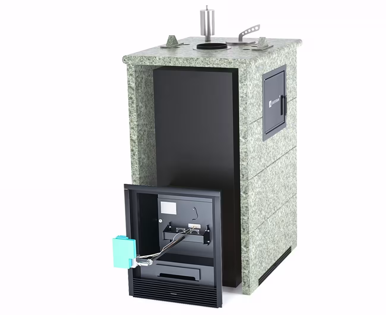 Газо-дровяная печь EASYSTEAM Геленджик М2 (в трехстороннем кожухе) сталь AISI 321 комплектация с ГГУ-40 жадеит
