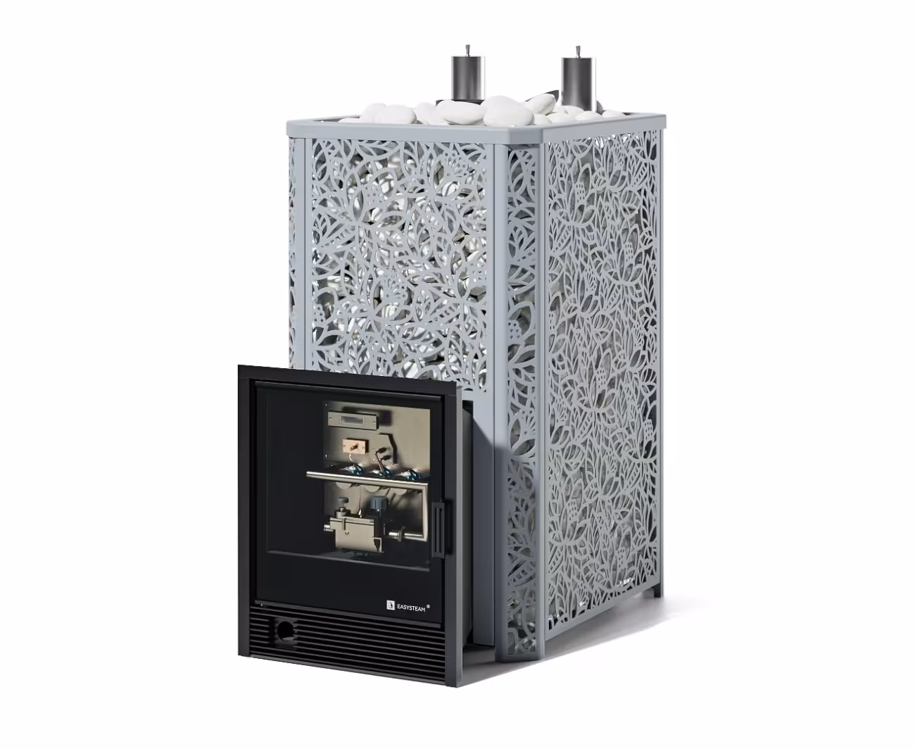 Газовая печь EASYSTEAM Ялта 40 К/2024, сталь AISI 430 комплектация с САБК-40, хохлома серый