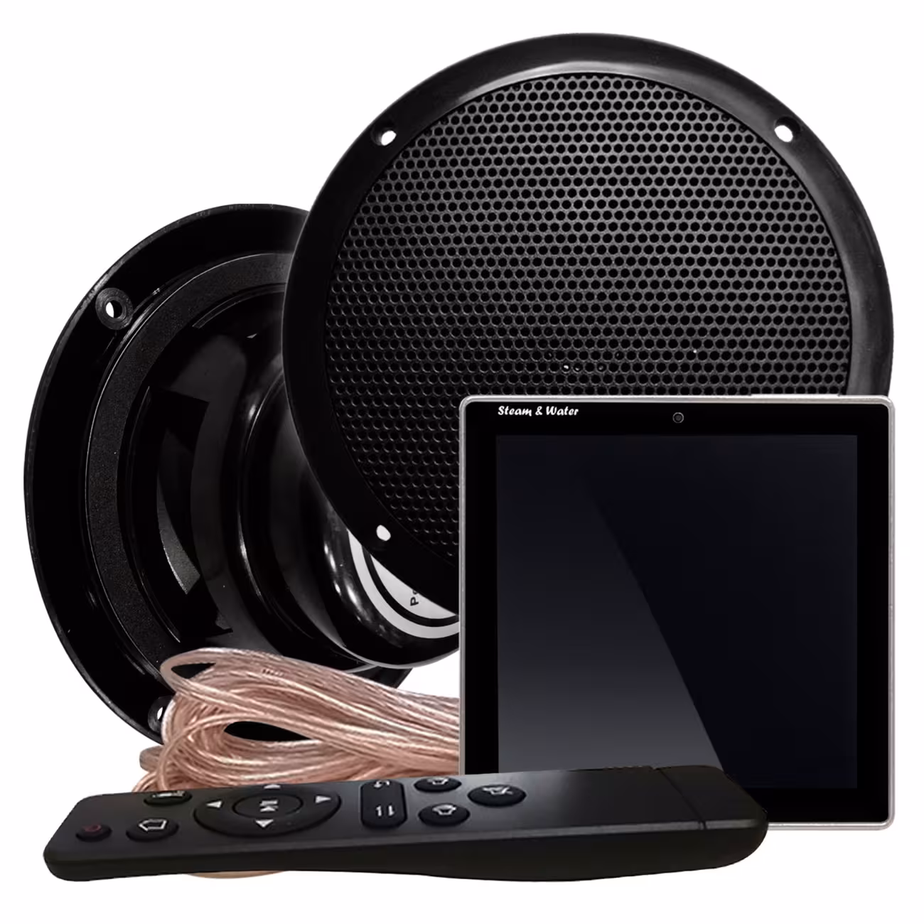 Комплект влагостойкой акустической системы для бани, сауны и хамама SteamWater SENSOR Black VISATON 2