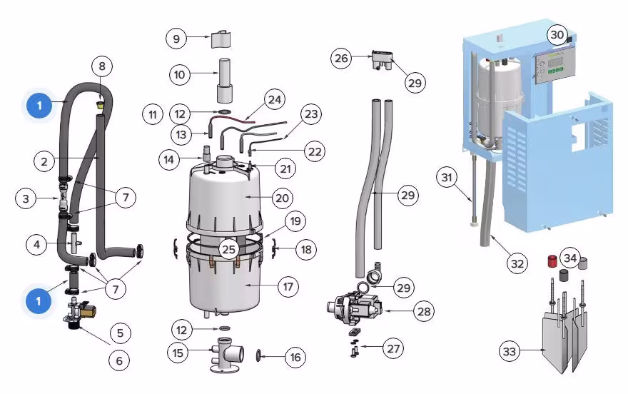Запчасти для HygroMatik CompactLine C45 (10) E-2209006 Переходник для парового шланга DN40