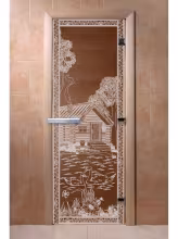 Дверь для бани и сауны Doorwood "Банька в лесу бронза"