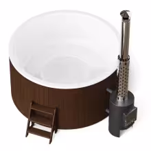 Круглая купель POLARSPA COMFORT 220 HOT с внешней печью термососна темная